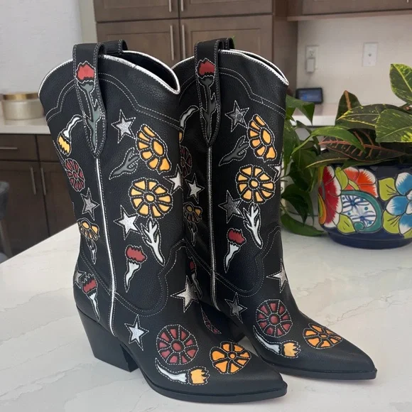 Dolce Vita Western Boot Black Multi Leather Lassie Size 7.5  NWT - Picture 4 of 14